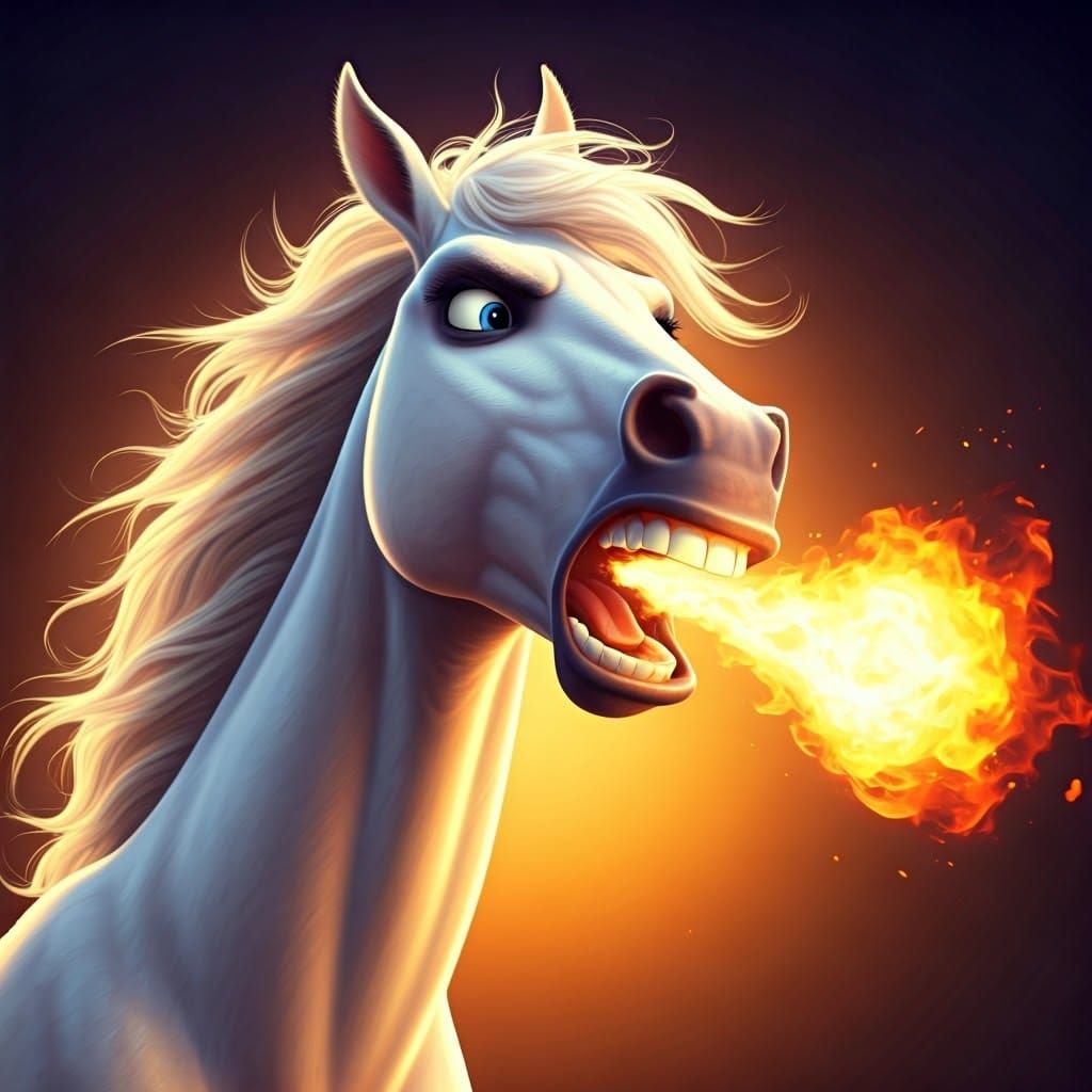 White Horse Ignites Fury with Fiery Breath in Vibrant Cyberp...