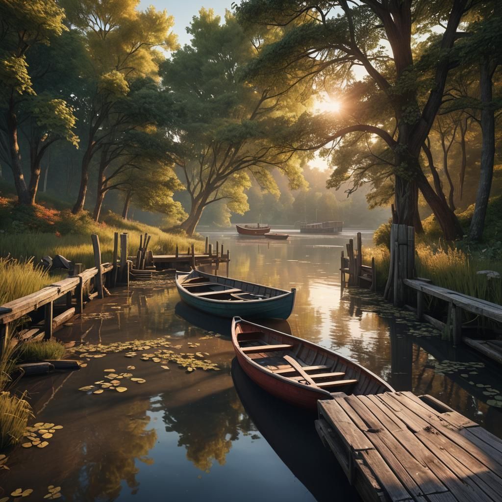 Sunset River Scene with Shaker Bridge in Matte Painting