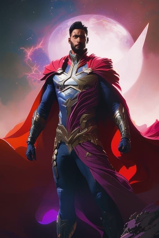 Ethereal Hero in Cosmos: Digital Illustration