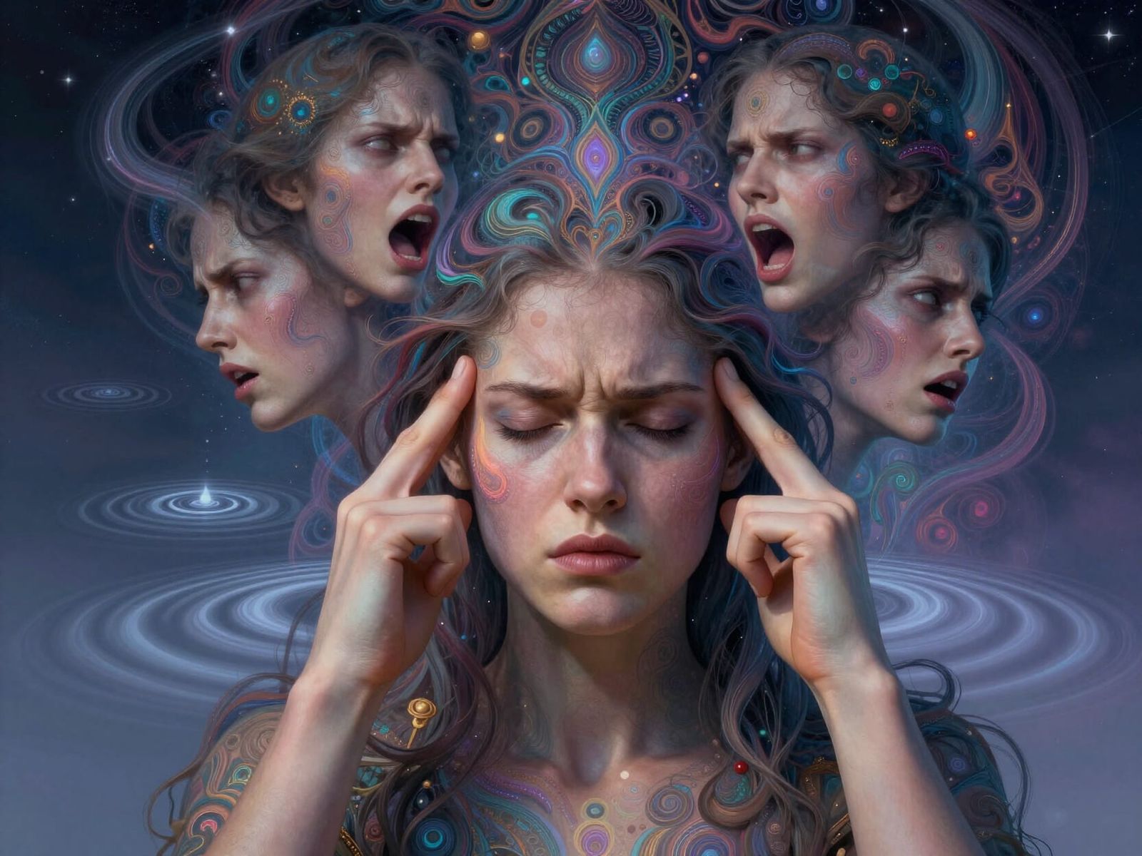 Cosmic Woman Overwhelmed by Astral Voices