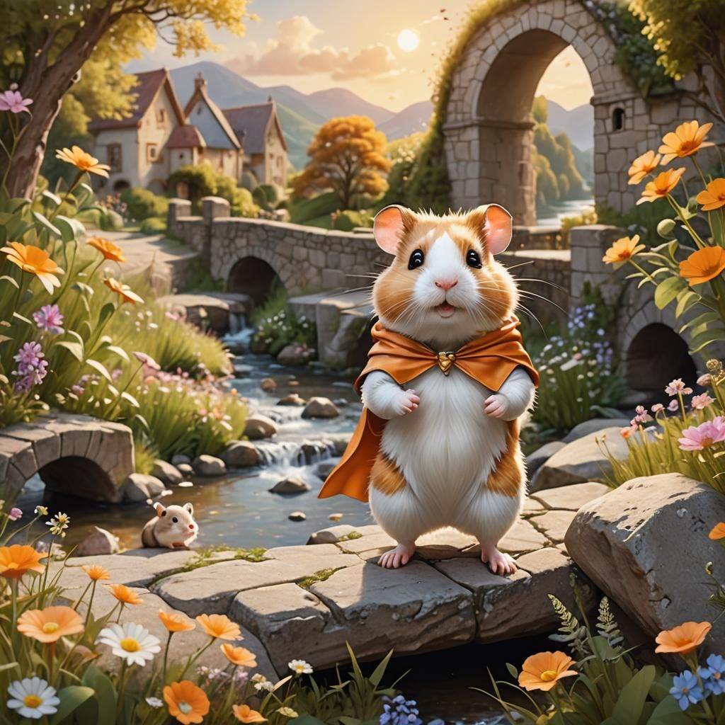Hamster Superhero in Fairytale Landscape: 3D Whimsical Art