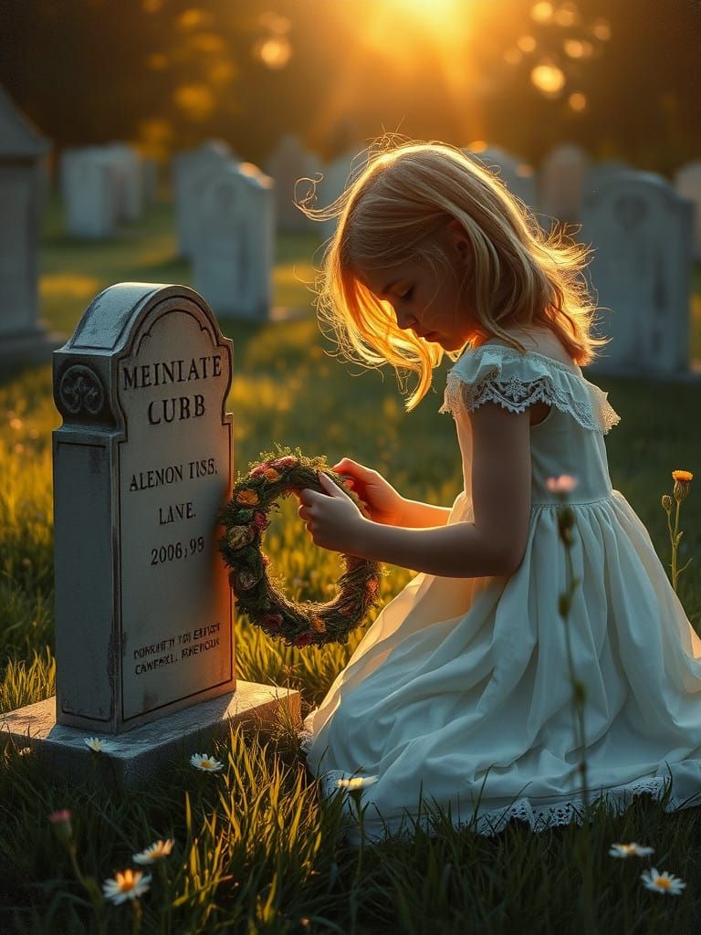 A Sorrowful Girl Mourns with Gentle Resilience