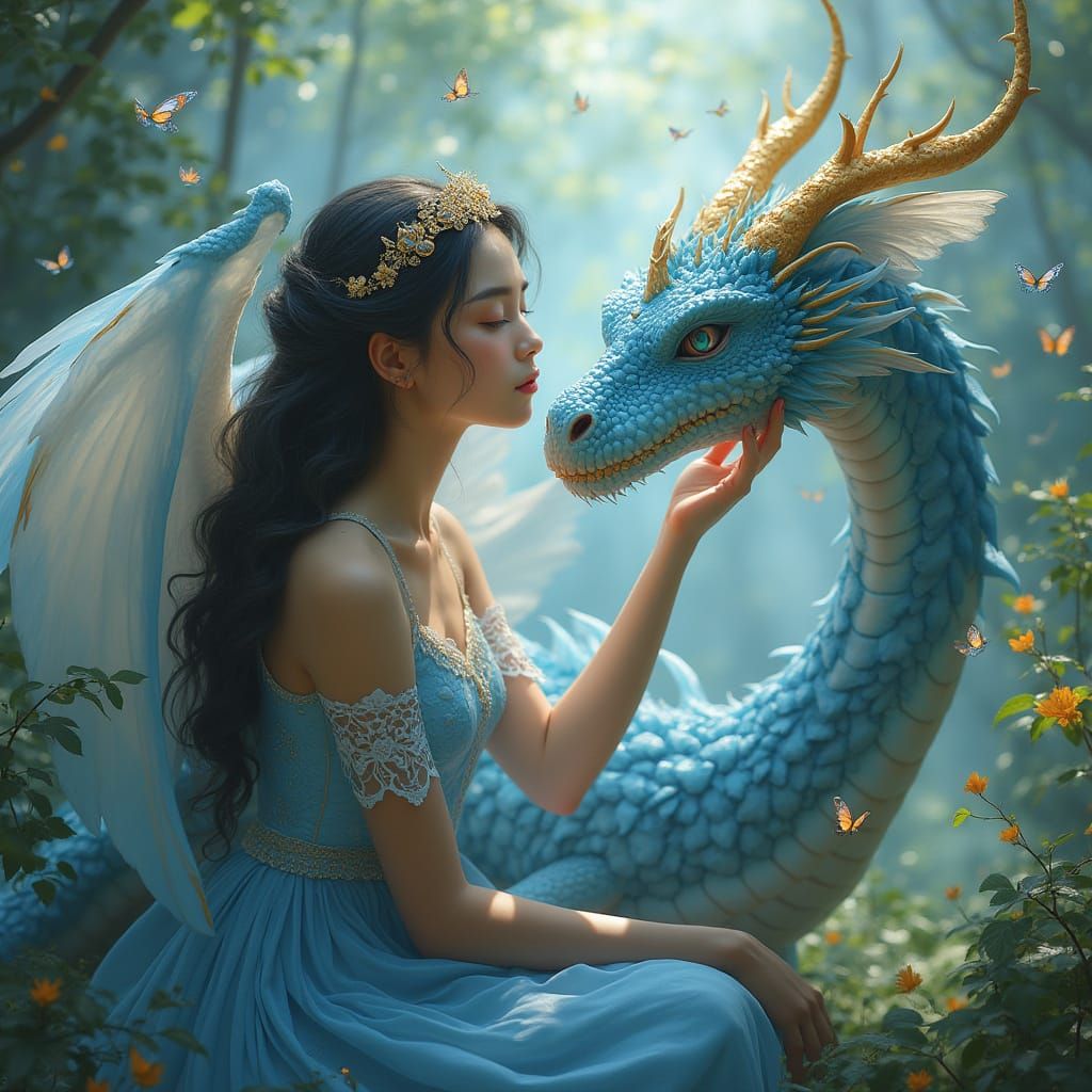 Serene Dragon in Whimsical Forest Landscape