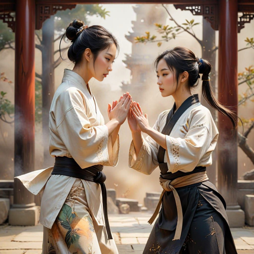 Kung Fu vs Taekwondo in Watercolor Anime Style