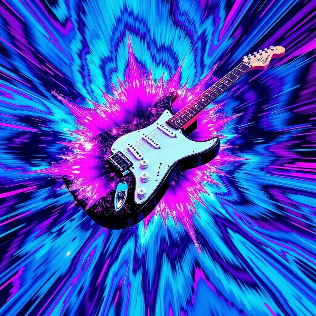 Psychedelic Glitched Guitar in Neon Energy