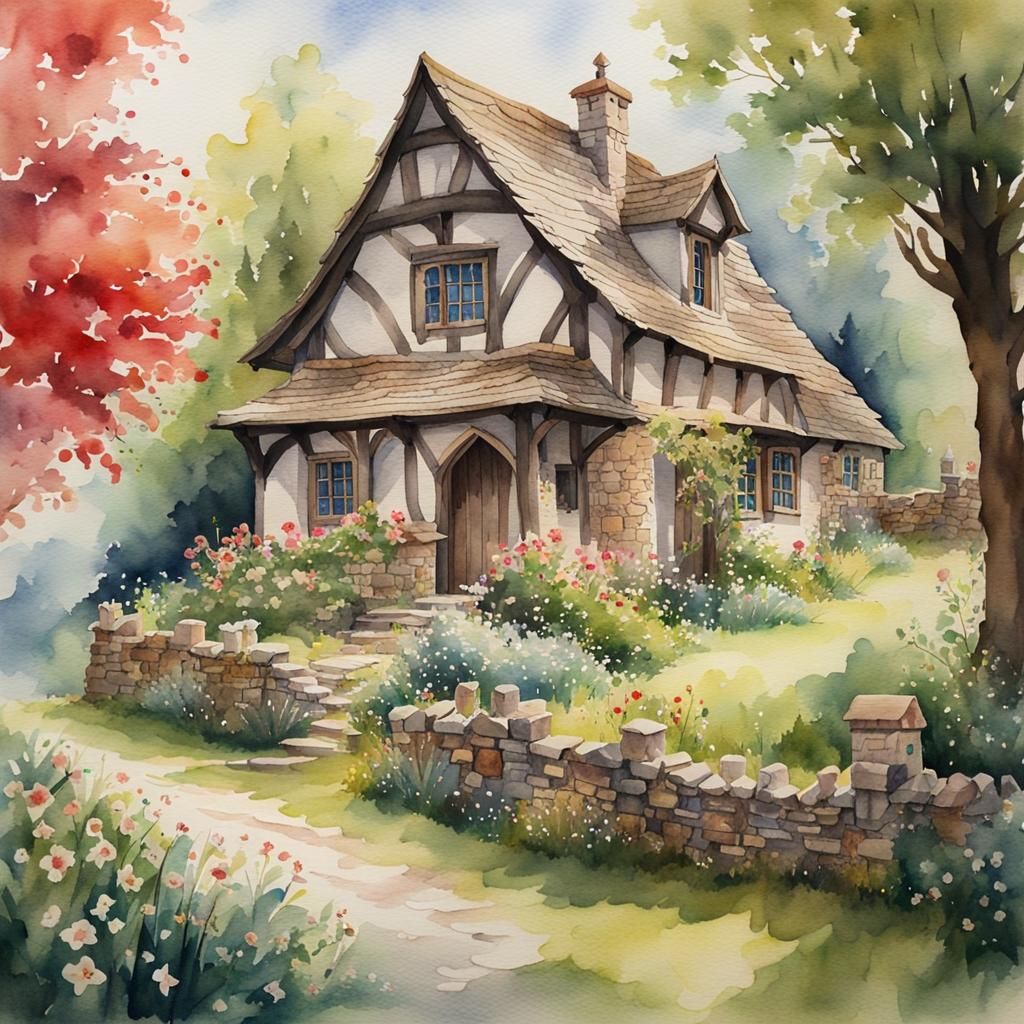 Medieval Cottagecore Watercolor Painting