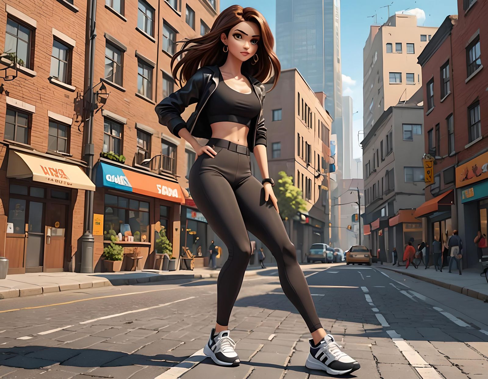 Stunning Cartoon Woman in Urban Fashion Pose