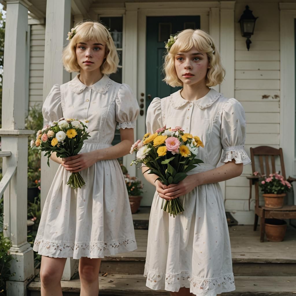 Boy in Easter Dress with Flowers, Cinematic Style