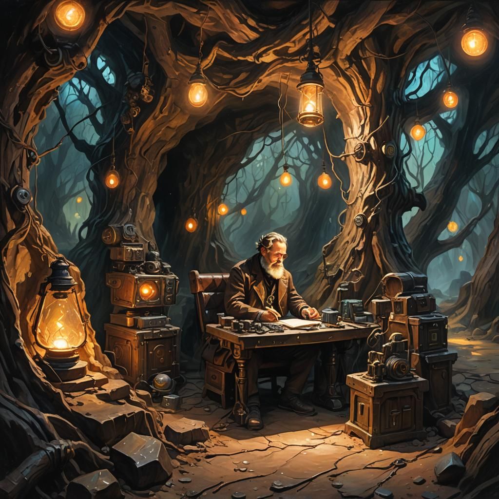 Fantasy Ham Radio Operator In His Shack