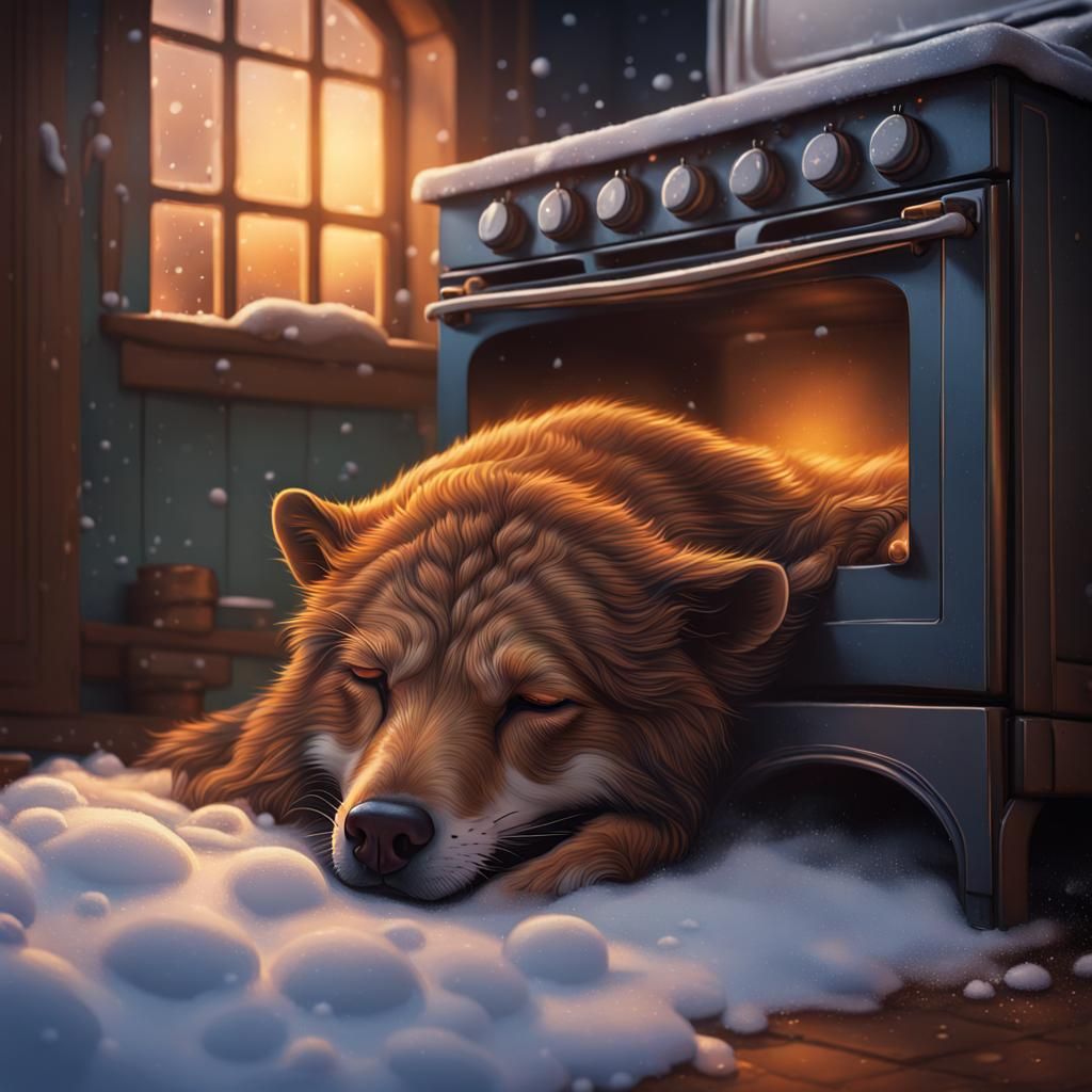 Animal Sleeps on Snowy Night: Hyperrealistic Concept Art