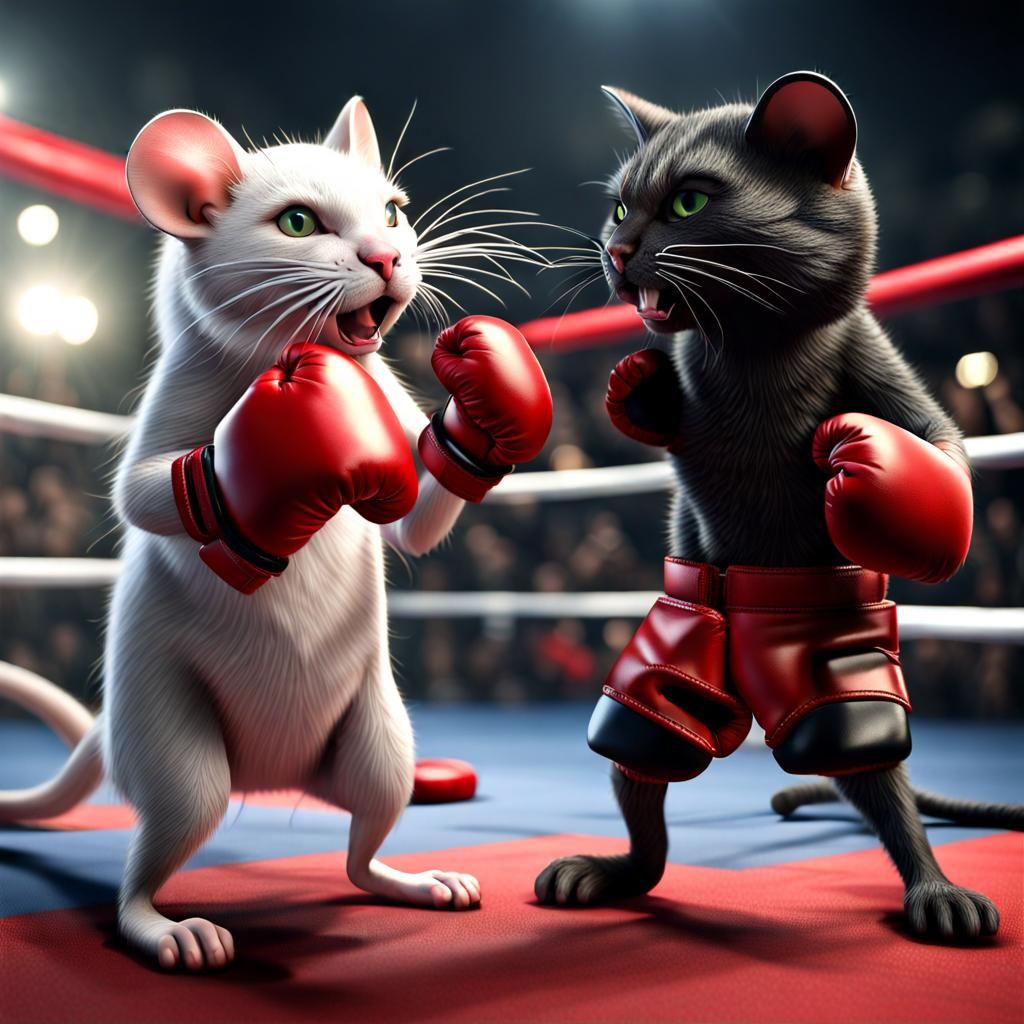Mouse vs Cat Boxing Match in Hyperreal 3D