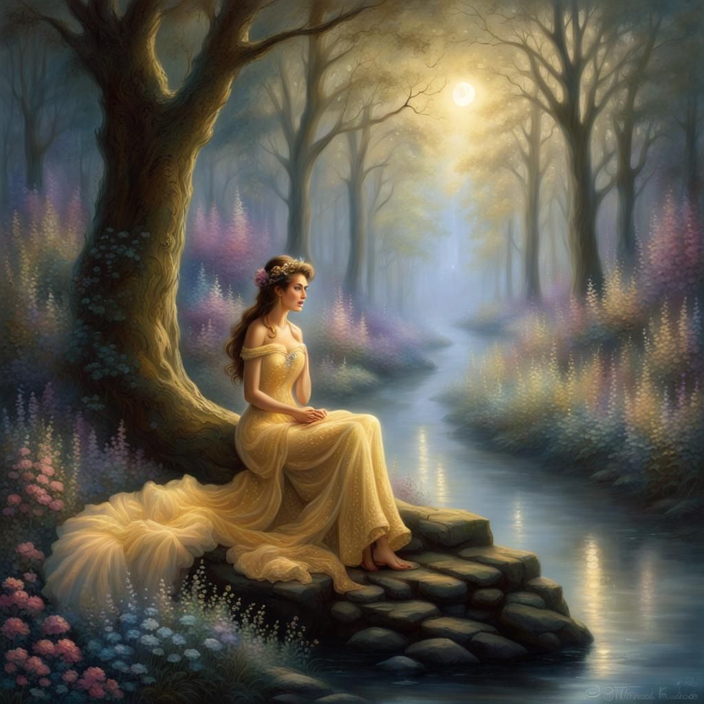 Ethereal Fantasy: Woman, Fox, and Forest River