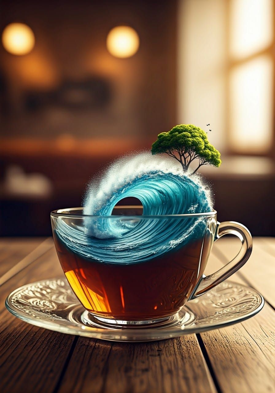 Miniature Ocean Scene in a Glass Teacup