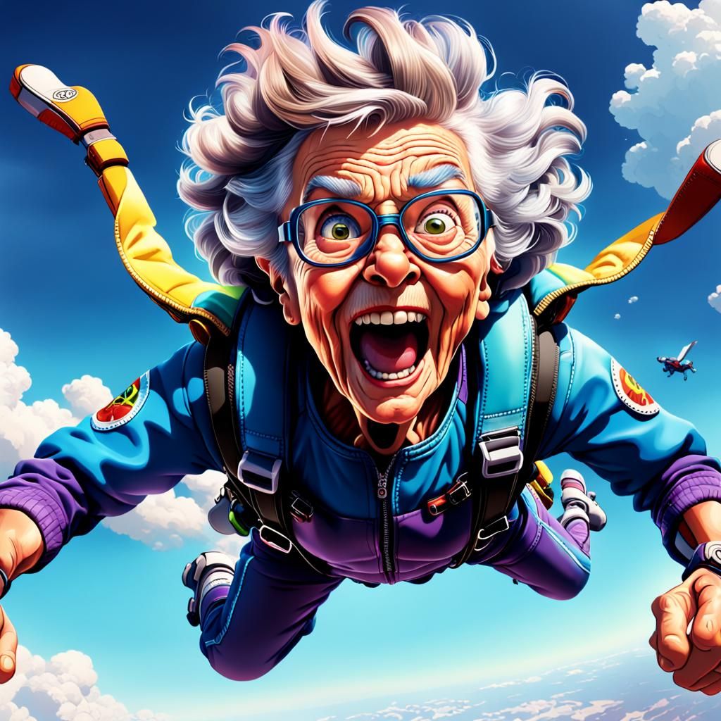 Create an 8k, hyper realistic illustration of a Crazy Granni...