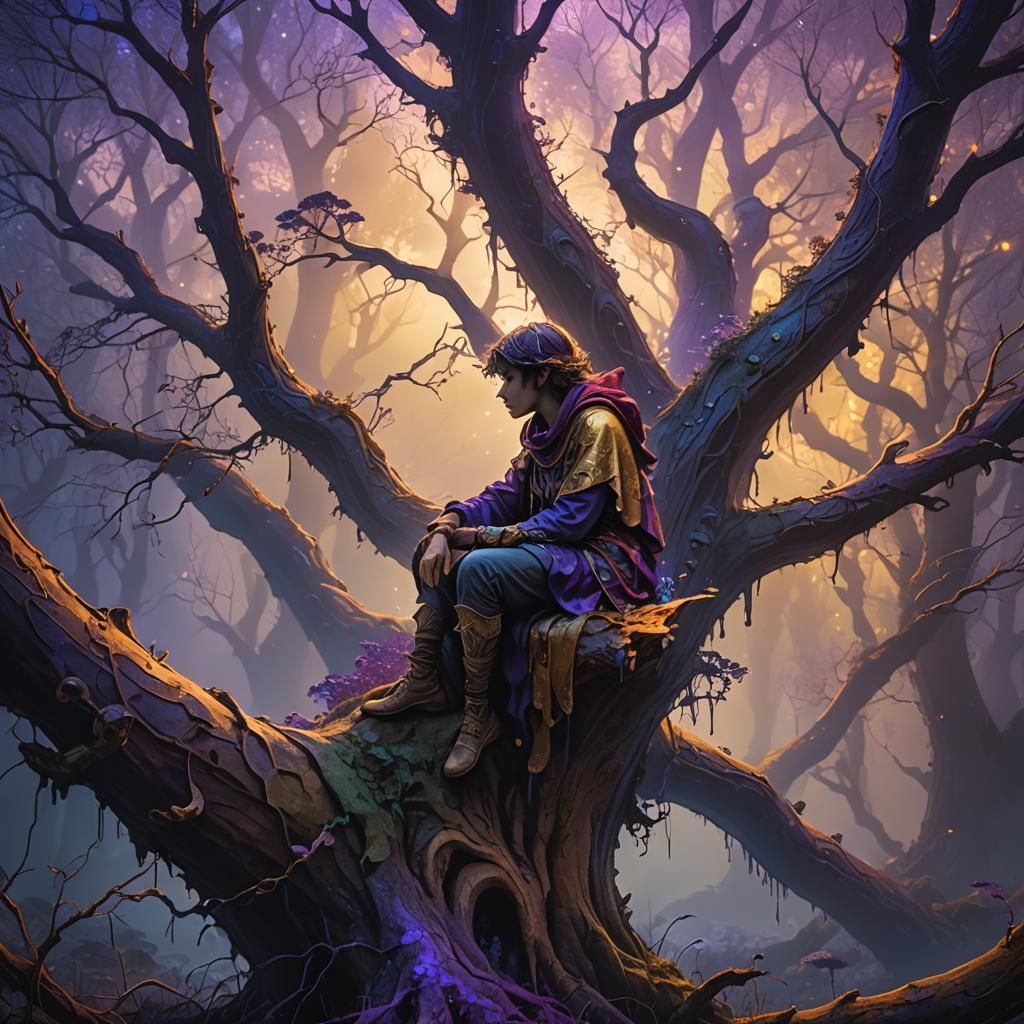 Mystical Figure in Misty Forest: Digital Art