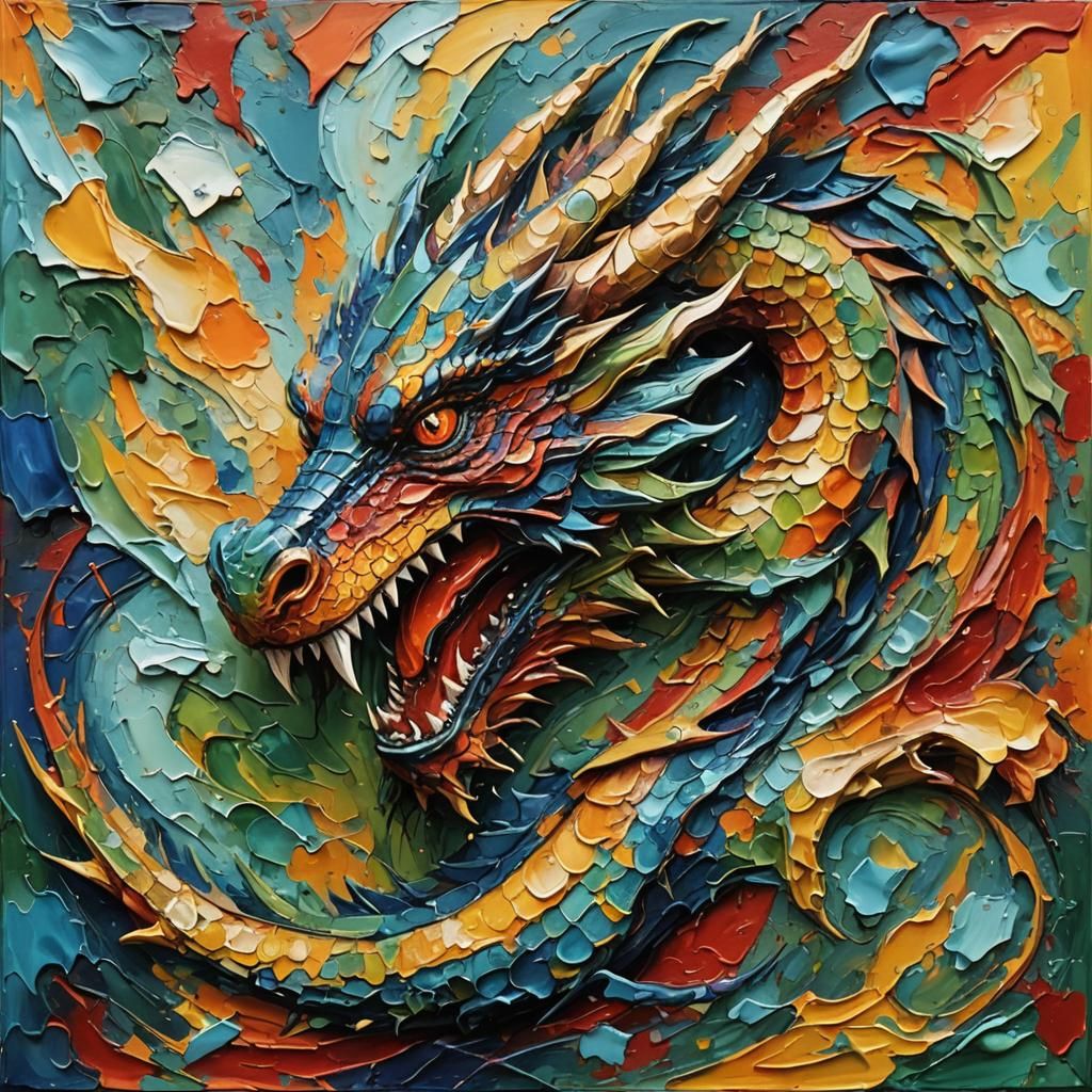 Majestic Dragon in Impasto Abstract Art