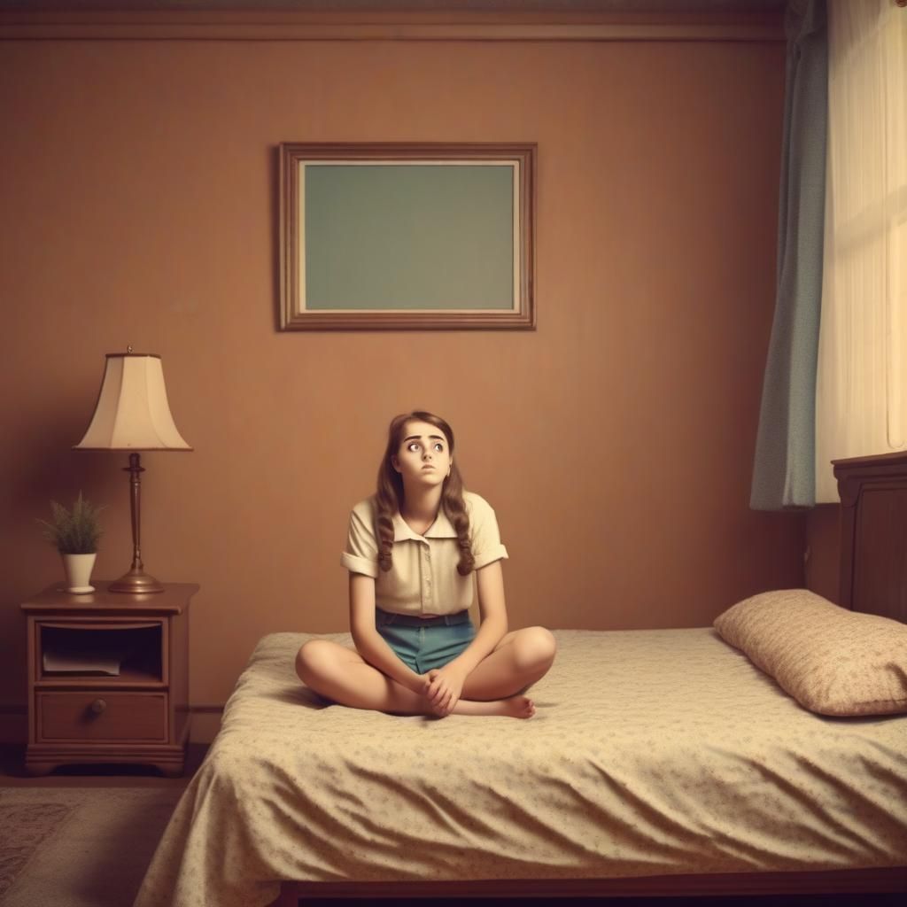 Disappointed Girl Waiting in Vintage Aesthetic