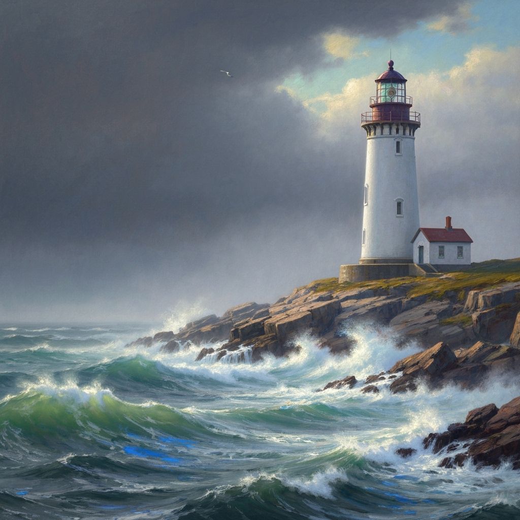 Lighthouse on Rocky Coastline: Realism and Impressionism