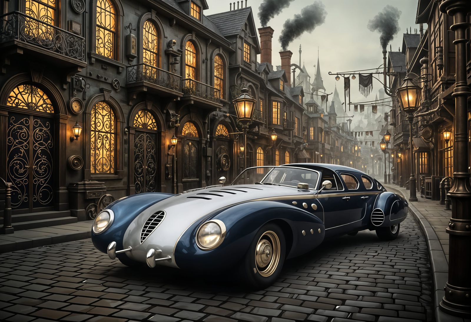 Polished Silver and Dark Blue Two-Tone Limousine with Gold T...