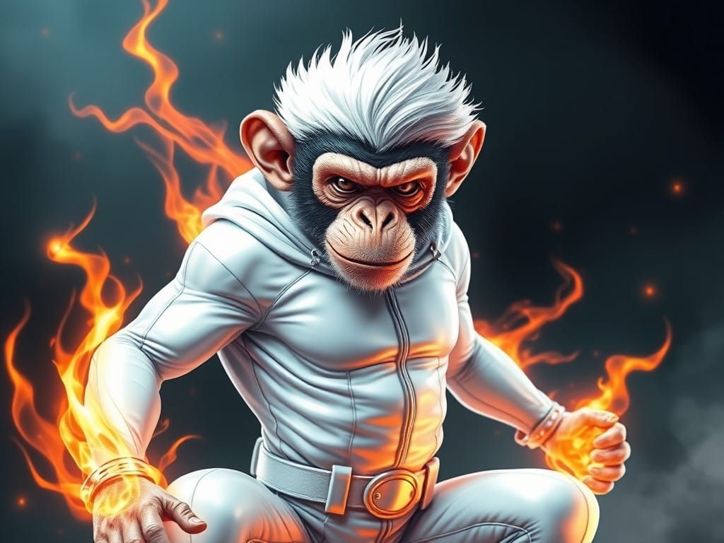 Glossy Monkey Hero Unleashes Fiery Fury in Comic Book Style