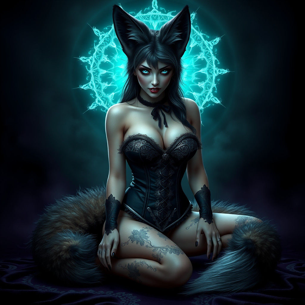 Mystical Goth Fox Woman in Fantasy Concept Art