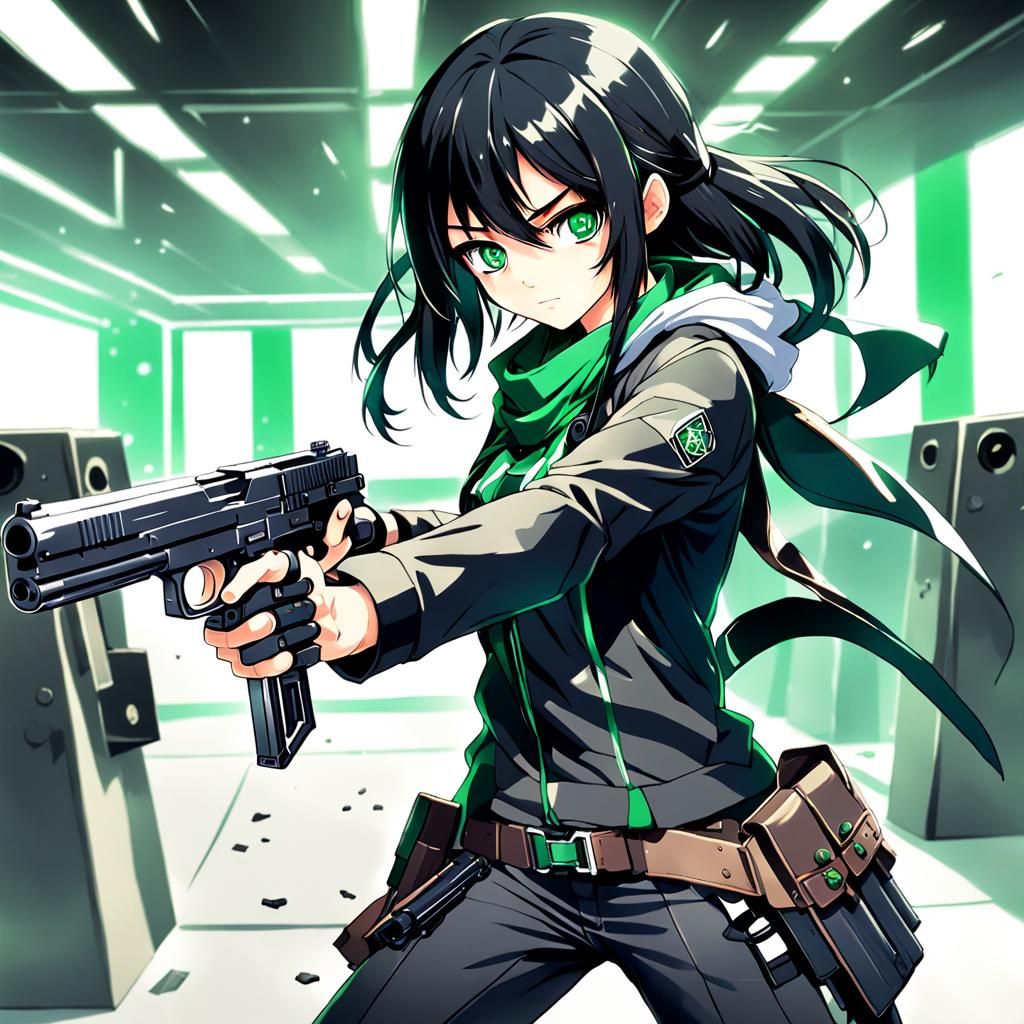 Anime-Style Female Assassin at Shooting Range