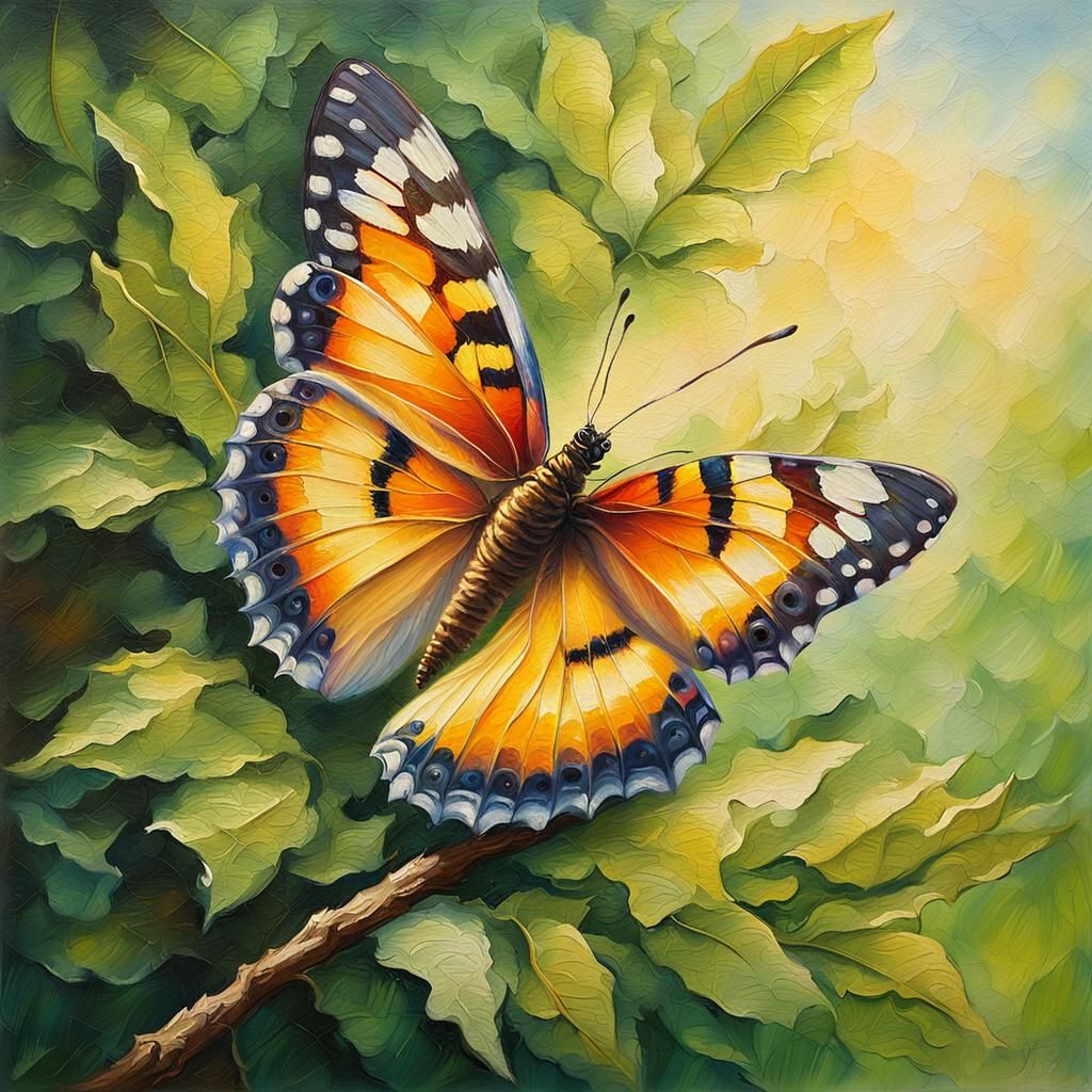 Butterfly on Branch in Impressionist Style