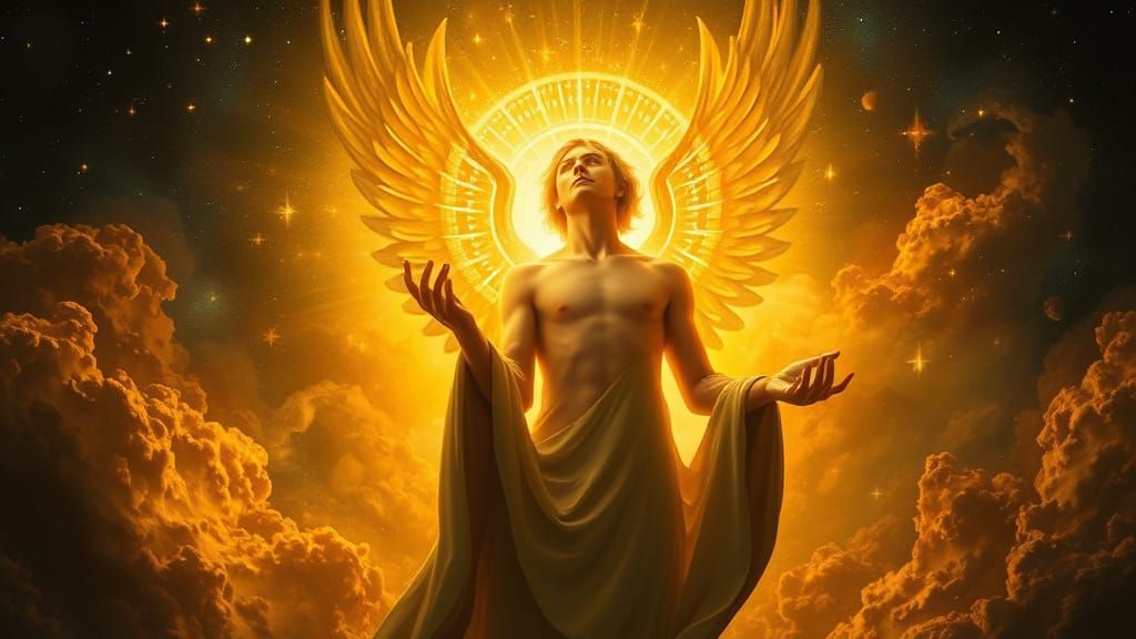 Divine Being Receiving Celestial Revelation in Epic Style