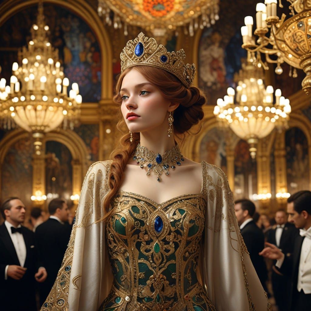 Regal Crown in Baroque Art Nouveau Style with Fractal Flower...