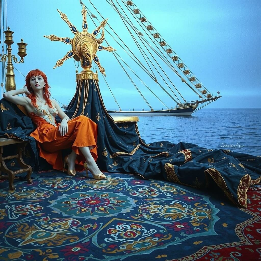 Opulent Woman in Jewel-Toned Digital Art Style