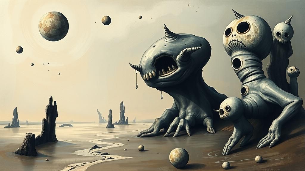 Eerie Dreamscape: A Surreal Biomorphic Abstract Painting