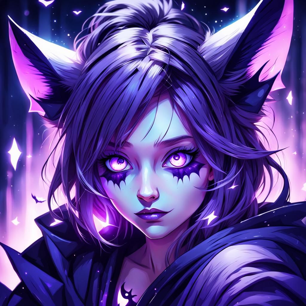 Shy Girl with Mystic Purple Eyes and Bat Ears