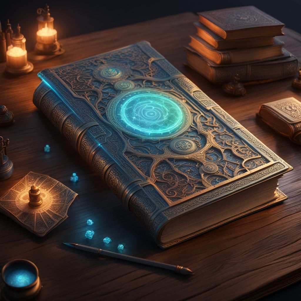 Detailed Hologram Book in Fantasy Concept Art