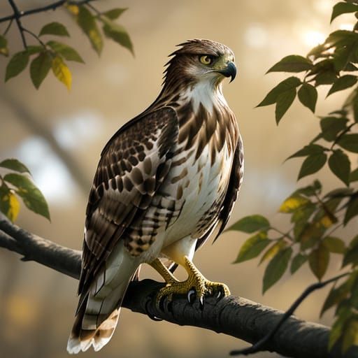 Red-Tailed Hawk Perched in Golden Hour Light