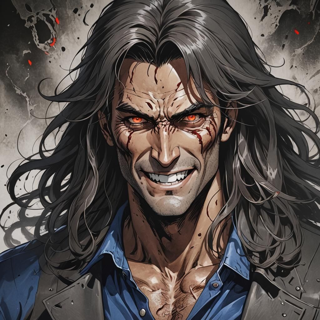 Demonic Ash Williams in Anime Style