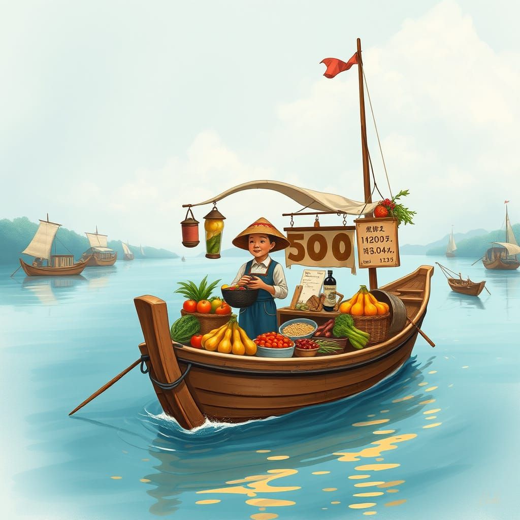 Floating Asian Grocery: Fineliner Illustration