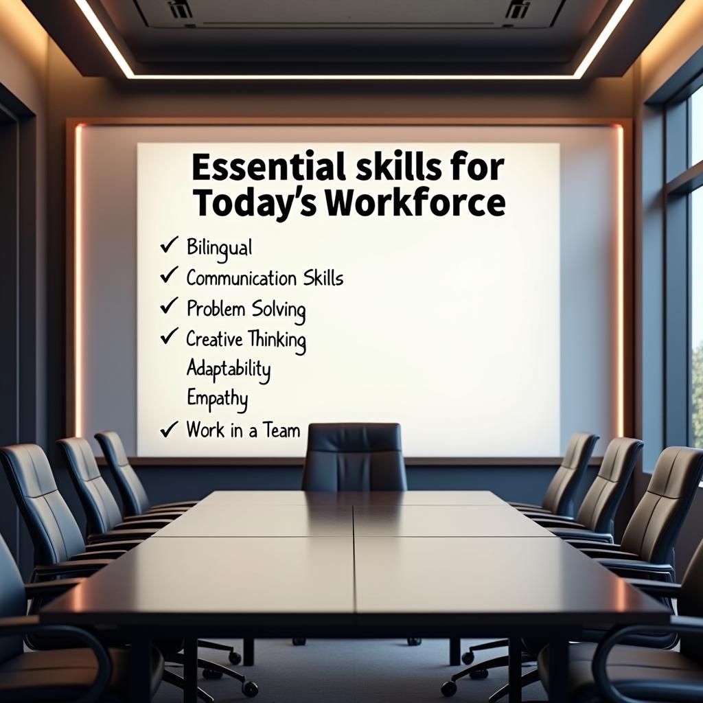 Modern Boardroom with Essential Workforce Skills on Whiteboa...