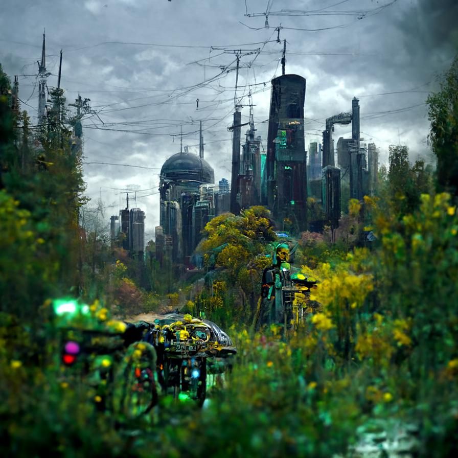 Cyberpunk Vista: Nature Meets Future, High-Resolution