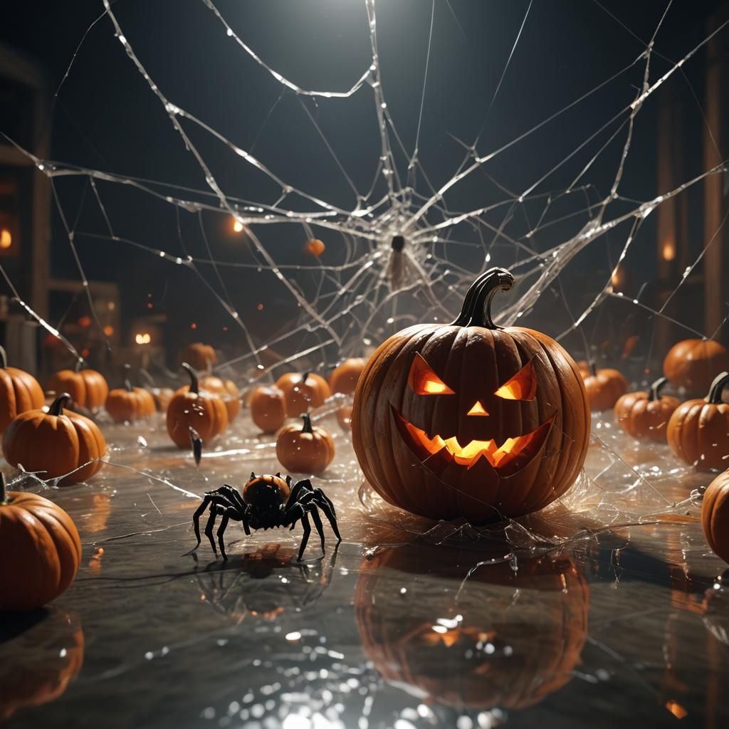 Pumpkin vs Spider Boxing Match in Halloween Arena