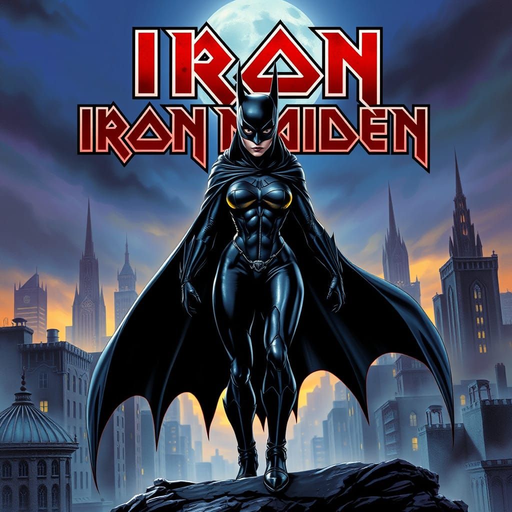 Dark Female Batman Emerge with Gothic Cape in Iron Maiden St...