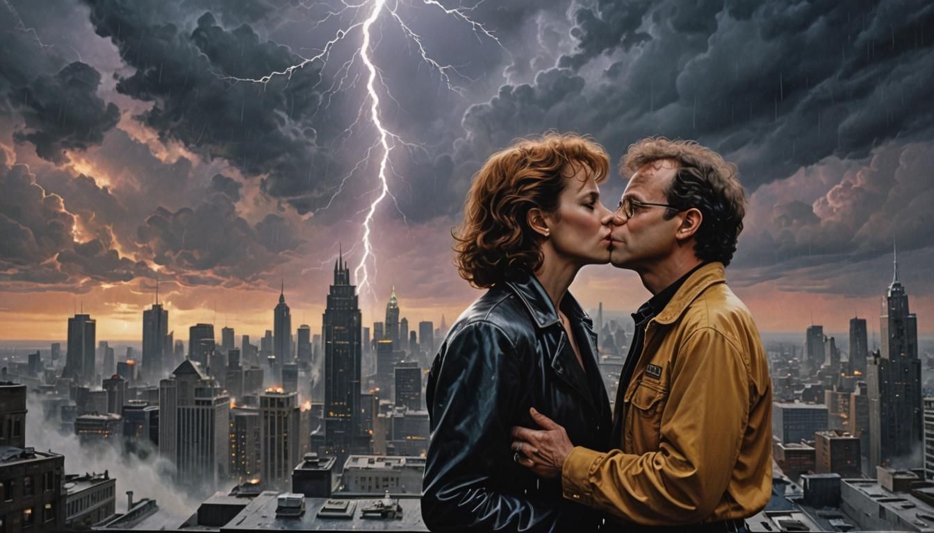 Gothic Skyscraper Kiss: Hyperrealistic Digital Art