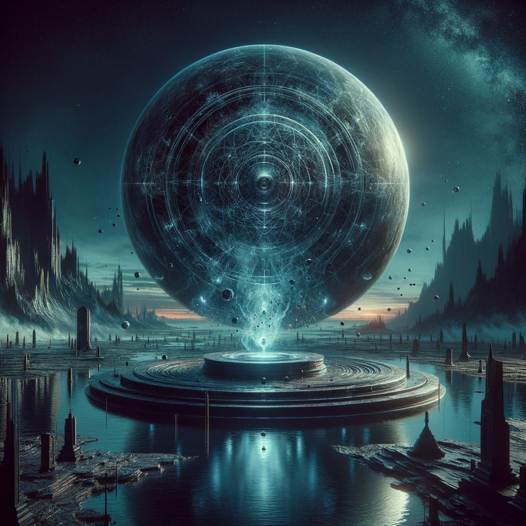 Levitating Air Orb in Dark Fantasy Landscape