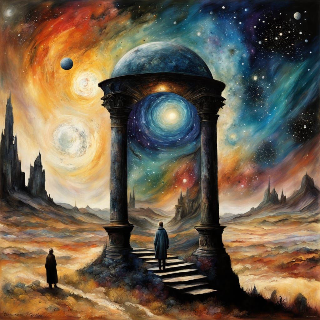 Galaxies and Nebulae in Encaustic Style