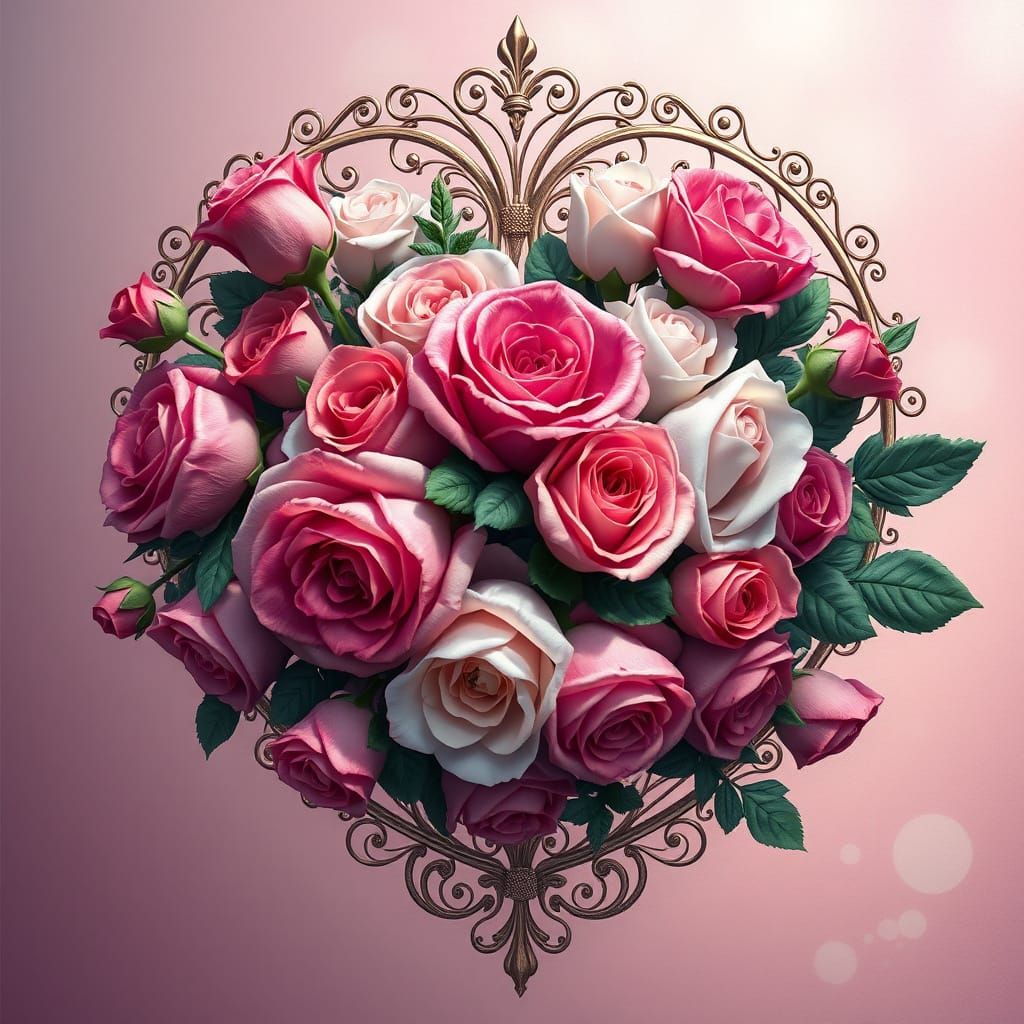 Whimsical Rose Bouquet in Delicate Heart