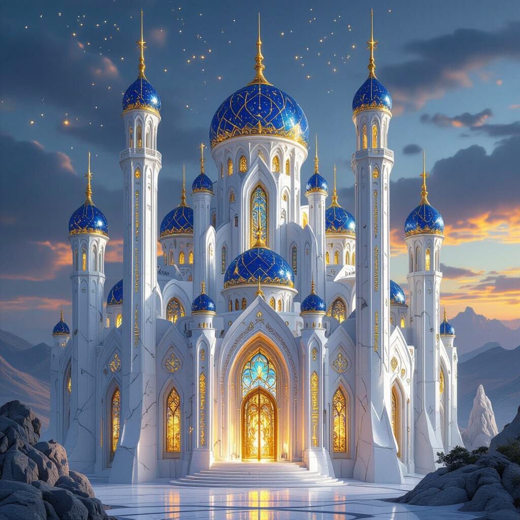 Fantasy Marble Citadel with Sapphire Domes