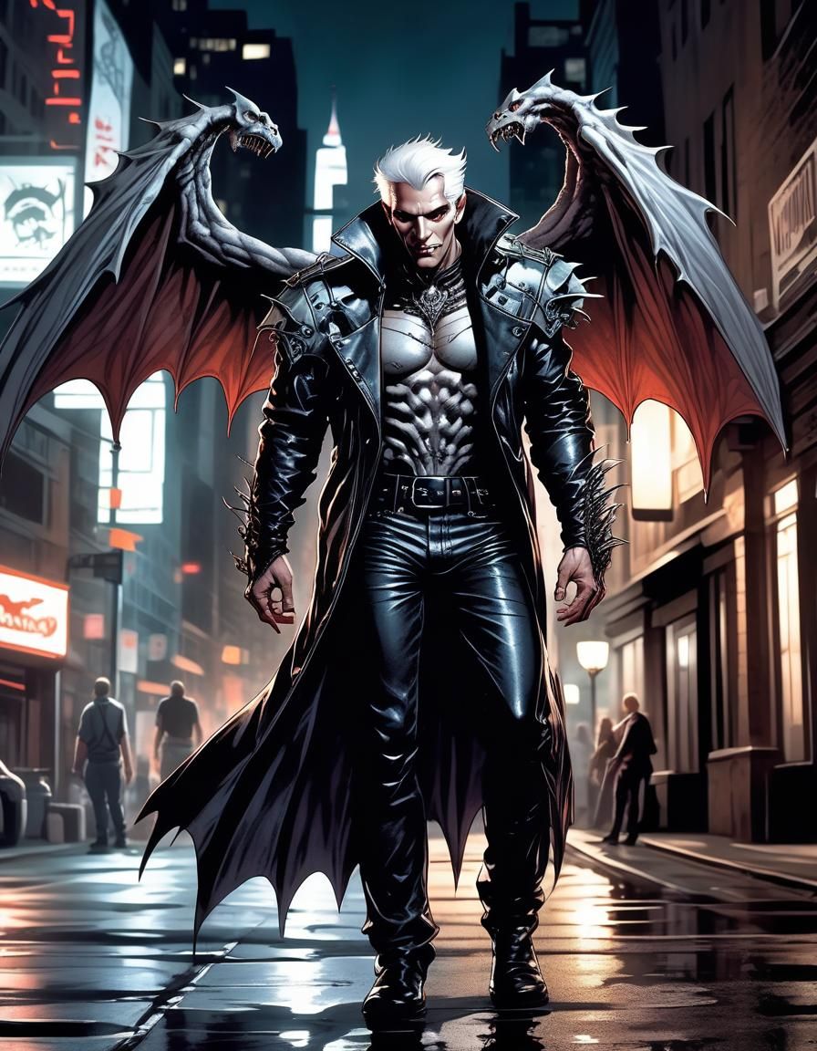 Cyberpunk Vampire Cyborg Roaming City at Night