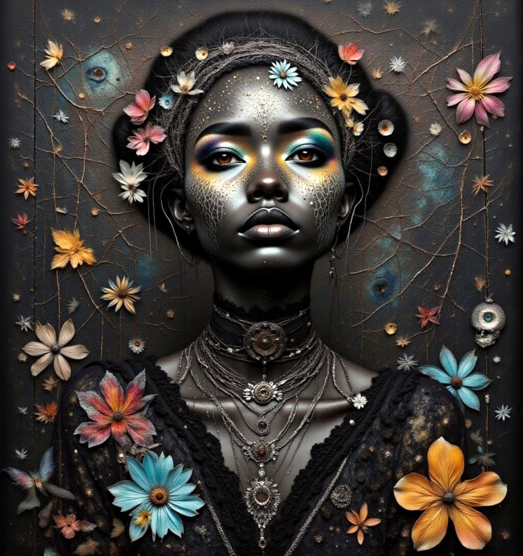 Renaissance Oil Painting of a Metallic Fairy in Gothic Style