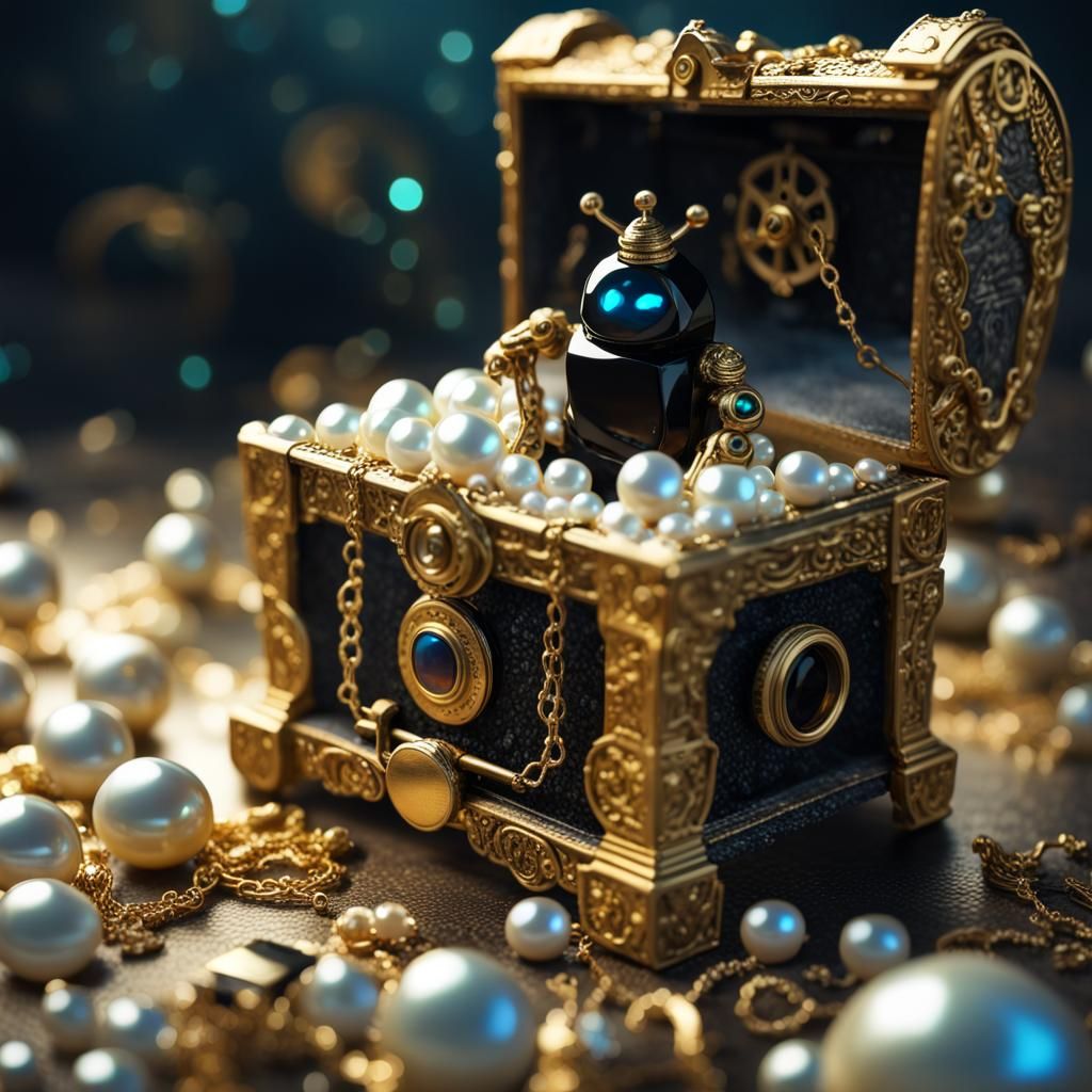 Treasure Chest with Pearls and Clockwork Robot