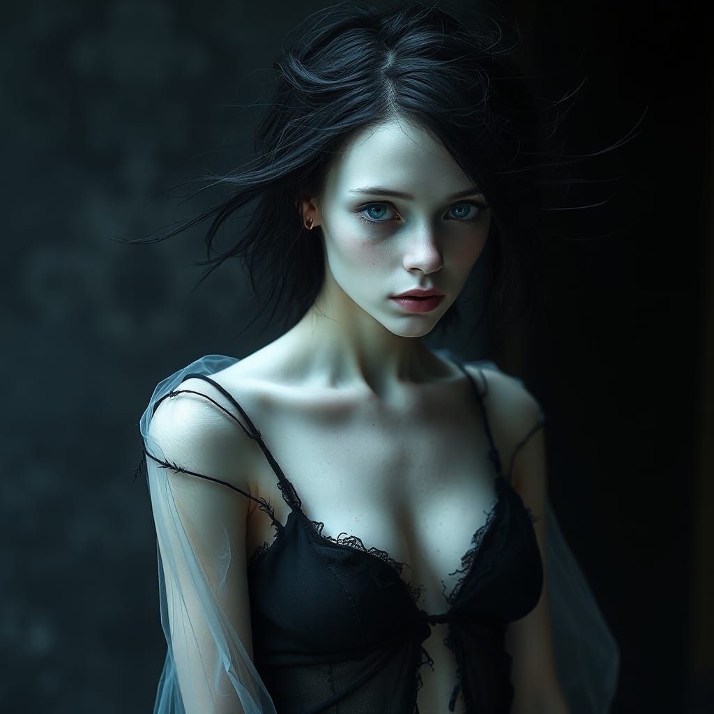 Ethereal Ghost Woman in Gothic Horror Style