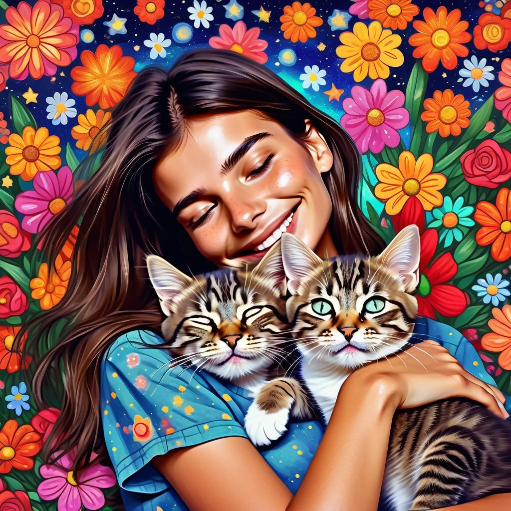 Emily Ratajkowski and Kitten with Sparkling Eyes